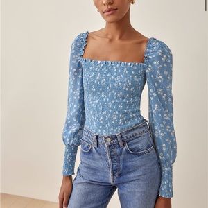 Reformation blue floral pinto top NWT